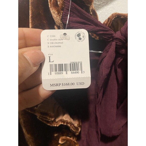 Free People Gum Drop Velvet Minidress in Chocolate Sz L NEW $168 - Picture 7 of 11